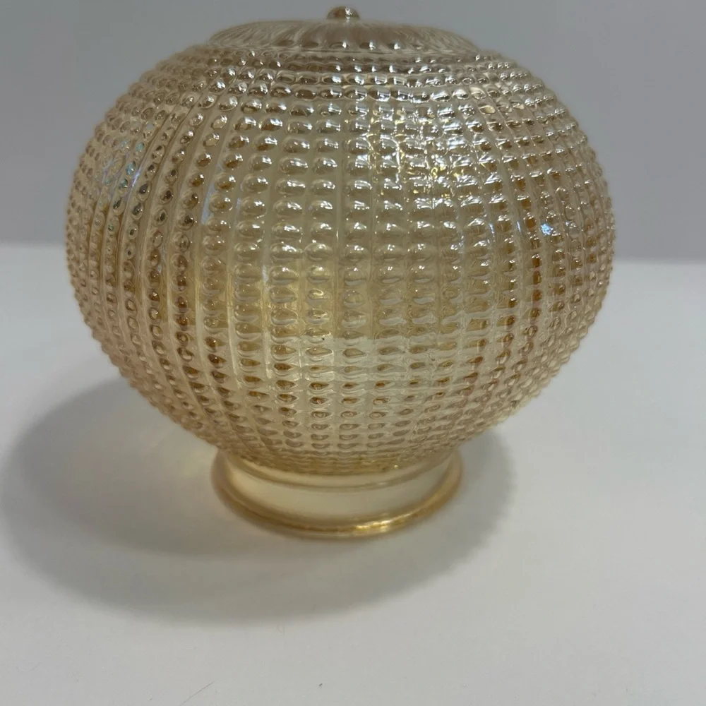 Vintage Light Iridescent Amber Ribbed Glass Ceiling Light Shade With 3” Fitter